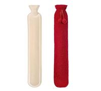 VIROSA 72 x 12 cm Extra Long 2L Hot Water Bottle, Red, Fluffy Plush Cover with Pom Pom Tie - Leakproof Rubber Heat Bag for Neck, Back, Shoulder, Waist, Pain Relief & Winter Warmth