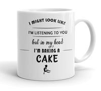 VIROSA Baking Mug - “in My Head I’m Baking a Cake” - 11oz Ceramic Mug - Gift for Bakers or Cake Lovers - Birthday or Kitchen Present