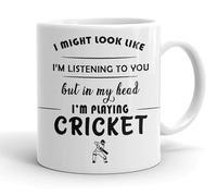 VIROSA Cricket Mug - “in My Head I’m Playing Cricket” - 11oz Ceramic Mug - Gift for Cricket Fans - Sporty Gift for Him