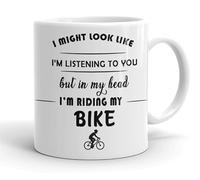VIROSA Cycling Mug - “in My Head I’m Riding My Bike” - 11oz Ceramic Cup - Gift for Cyclists - Fun Present for Bike Riders