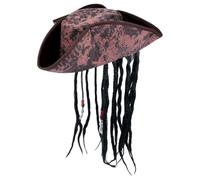 VIROSA Deluxe Brown Pirate Hat with Braids & Beads - Caribbean Captain Costume Accessory for Children & Adults | Ideal for Halloween, Fancy Dress, World Book Day | Age 14 Year and Above