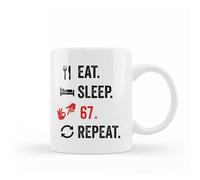 VIROSA Eat Sleep 67 Repeat Meme, Mug - Funny 11oz Ceramic Coffee Cup | Hilarious Novelty Gift for Friends, Coworkers, Secret Santa, Birthday, Xmas & Office Banter