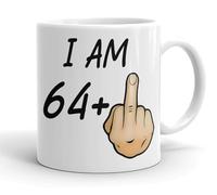 VIROSA Funny 65th Birthday Mug - “I Am 64+1” - Rude Novelty Gift for Men & Women Turning 65 - 11oz Ceramic Coffee Cup - Joke Present for Friends, Family, Mum, Dad - Birthday, Office, Secret Santa