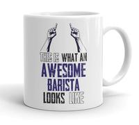 VIROSA Funny Barista Mug - “This is What an Awesome Barista Looks Like” - Gift for Coffee Lovers - 11oz Ceramic Mug