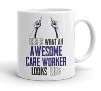 VIROSA Funny Care Worker Mug - “This is What an Awesome Care Worker Looks Like” - Gift for Carers - 11oz Ceramic Coffee Cup