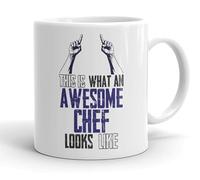 VIROSA Funny Chef Mug - “This is What an Awesome Chef Looks Like” - Gift for Cooks & Kitchen Staff - 11oz Ceramic Coffee Cup