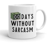 VIROSA Funny Colleague Mug - 00 Days Without Sarcasm - Office Gag Gift for Coworkers, Friends, Work Banter - Birthday, Xmas, Secret Santa - 11oz Classic White Ceramic Coffee Cup
