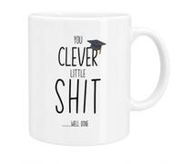 VIROSA Funny Graduation Mug - “You Clever Little Shit… Well Done” 11oz White Ceramic Coffee Cup | Humorous Congratulations Gift for University or College Graduates