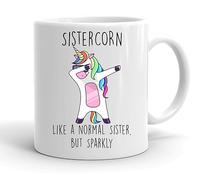 VIROSA Funny Sistercorn Mug - Like a Normal Sister, But Sparkly - Cute Unicorn Mug Gift for Sister or Bestie - Birthday, Christmas, or Graduation - 11oz Ceramic Coffee Cup