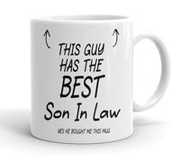 VIROSA Funny Son-in-Law Mug - “This Guy Has The Best Son-in-Law… Yes, He Bought Him This Mug” - 11oz Ceramic Coffee Cup - Gift from Father-in-Law or Mother-in-Law