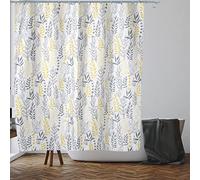 VIROSA Grey/Yellow Leaves Shower Curtain Anti Mould, Mildew Resistant | Size 28 x 18 X 5 cm | Water Repellent Fabric | 100% Polyester