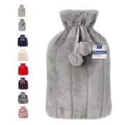 VIROSA Hot Water Bottle with Premium Cozy Fluffy Cover | Large 2L Capacity | Best for Relief from Back, Neck, and Leg Muscle Pain and Cramps (Light Grey)