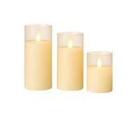 VIROSA LED Flameless Candles Set, Decorative Battery-Operated Candles, Multiple Sizes, Ivory White and Glass Options (Clear Glass, 3 Pcs)