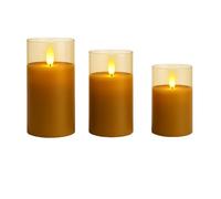 VIROSA LED Flameless Candles Set, Decorative Battery-Operated Candles, Multiple Sizes, Ivory White and Glass Options (Brown Glass, 3 Pcs)