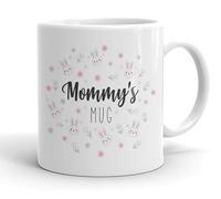 VIROSA Mommy & Daddy Bunny Mug Set - 11oz White Ceramic Mugs with Cute Pink & Blue Rabbit Design - Gift for New Parents - Baby Shower, Mother’s Day, Father’s Day, Birthday Present (Mommy)