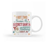 VIROSA My Secret Santa Knows Nothing - Funny Sarcastic Coffee Cup Gift for Men, Women, Coworkers, Husband, Wife - 11oz Ceramic Mug for Office, Birthday, Valentine’s Day, Secret Santa