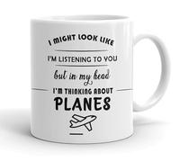 VIROSA Planes Mug - “in My Head I’m Thinking About Planes” - 11oz Ceramic Mug - Gift for Aviation Lovers - Pilot Present