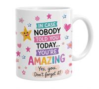VIROSA Positive Affirmation Coffee Mug - You're Amazing Inspirational Ceramic Mug | Cute Motivational Gift for Women, Friends, Mum, Sister, Daughter | Funny Encouragement Tea Cup | 11oz White Mug