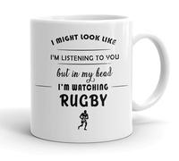 VIROSA Rugby Mug - “In My Head I’m Watching Rugby” - 11oz Ceramic Mug - Sporty Gift for Fans - Humorous Present for Him
