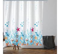 VIROSA Sea Life Shower Curtain Anti Mould, Mildew Resistant | Size 180x180 cm (71 x 71 Inch) | Water Repellent Fabric | 100% Polyester