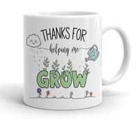 VIROSA Teacher Mug - “Thanks for Helping Me Grow” - Cute Thank You Gift for Teachers from Students - 11oz Ceramic Mug