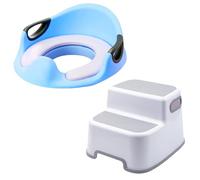 VIROSA Toilet Training Set - 2 Step Stool + Potty Training Seat with Handles & Backrest - Non-Slip, Safe & Sturdy for Toddlers, Boys & Girls - Fits Round & Oval Toilets - Unisex White (Blue)