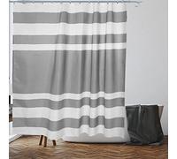 VIROSA White & Grey Stripes Shower Curtain Anti Mould, Mildew Resistant | Size 28 x18 X 5 cm | Water Repellent Fabric | 100% Polyester