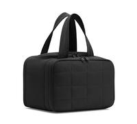 VIROTEE Puffy Quilted Travel Toiletry Bag, Black, Cosmetic Travel Bag Organizer for Women, Lightweight, Water Resistant, 11.8" L x 7.1" W x 8.3" H