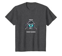 Virtual Monkey Business: Futuristic Primate Tech Humor T-Shirt, Kids, Dark Heather Grey, 12 Years