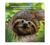 Virtual Safari, Birthday Card Man, Suddenly He Remembered How Old He Was Going to be This Year… Sloth in Jungle, Birthday Card for Him, Brown & Green