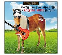 Virtual Safari Funny Birthday Card For Men, Happy Birthday Man, What?!?! Have you Never Seen a Rocking Horse Before?... Multi-Coloured