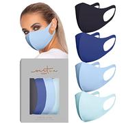 VIRTUE CODE Second Skin Cloth Face Mask Pack. 4 Buttery Soft Masks Washable Fabric - Blue Face Mask Reusable. Stretchy, Comfortable, Fresh Facemask.
