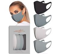 VIRTUE CODE Second Skin Cloth Face Mask Pack. 4 Buttery Soft Masks Washable Fabric - Grey Face Mask Reusable. Stretchy, Comfortable, Fresh Facemask.