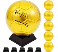 Virtue morals Gold Autograph Soccer Ball Set, 3/6/8 Pack with Display Stand and Air Pump for Trophies, Awards, Championship Party, Size 4 (6)
