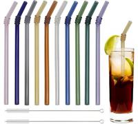 VirtuGro 10 Pcs Glass Straws Drinking Multicolour Reusable Glass Bent Straws with 2Pcs Straw Cleaning Brush for Cocktail Smoothies Milkshake Cocktail Juice Water, 20cm x5mm