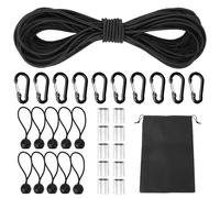 VirtuGro 10M Elastic Cord 5mm Shock Cord Black Bungee Cord with Carabiner Clips, Elastic Rope Ball Bungee Cords Aluminum Crimping Loop Sleeve Tarpaulin Bungee Ball Storage Bag for Tarp Camping Caravan
