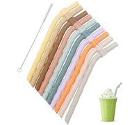 VirtuGro 10Pcs Silicone Straws Reusable Kids Drinking Straws Colourful Bendy Straws Thick Smoothies Cocktail Milk Milkshakes Strawswith Cleaning Brush for Juice Coffee Cold Hot Drinks, 20cm