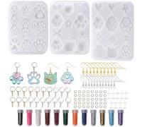 VirtuGro 115Pcs Resin Moulds Silicone Jewellery Molds Keyring Moulds for Resin Casting Cat Paw Epoxy Resin Moulds with Earring Hooks, Key Ring Chain, Jump Rings for DIY Art Craft