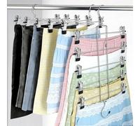 VirtuGro 2Pack Trouser Hangers Space Saving Skirt Hangers with Adjustable Clips, 5 Tiers Multi Hanger with 360° Swivel Hook for Closet Organizer Non-Slip Hangers Space Saver for Jeans Pants Ties