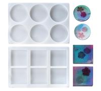 VirtuGro 2Pcs Resin Moulds for Coaster Silicone Moulds for Resin Casting Epoxy Resin Moulds 6-Cavity Large Deep Square Round Coaster Moulds for DIY Craft Cups Mats Home Decor