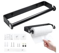 VirtuGro 32cm Kitchen Roll Holder Wall Mounted, Self Adhesive Kitchen Roll Holder Under Cabinet, Matte Black Stainless Steel Paper Towel Holder for Kitchen Pantry Bathroom, with Screws & Accessories
