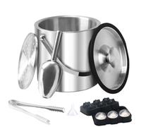 VirtuGro 3L Ice Bucket, Double Walled Insulated Ice Bucket with Lid and Tongs, Scoop, Strainer, Ice Moulds, Round Stainless Steel Ice Buckets for Parties Bars Home Garden Restaurant, Indoor & Outdoor