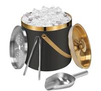 VirtuGro 3L Ice Bucket with Lid and Tongs Double Walled Insulated Ice Bucket Stainless Steel Champagne Buckets Large Ice Bucket for Parties Home Bars Pubs BBQs Picnics Cocktail Beer Wine, Gold & Black