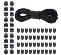 VirtuGro 3mm Bungee Cord 30M Shock Cord Elastic Rope Tent Pole Elastic Cord Stretch Black Bungee Rope with 60Pcs Drawstring Locks for Tarpaulin, Tent Pole, Camping, Backpack, Trailer, Kayak, DIY Craft