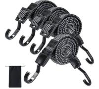 VirtuGro 4 Pcs Adjustable Bungee Cords with Hooks 1M Long Flat Bungee Cord Heavy Duty Bungee Straps Rubber Elastic Rope for Camping Luggage Tent Tarp Bike Car Garden furniture Fixings with Storage Bag