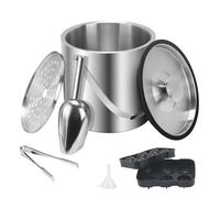 VirtuGro 4L Large Ice Bucket, Double Walled Insulated Ice Bucket with Lid and Tongs, Scoop, Strainer, Round Ice Cube Moulds, Stainless Steel Ice Buckets for Parties, Bars, Wedding, Garden, Home