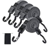 VirtuGro 4Pcs Adjustable Bungee Cords with Hooks Heavy Duty 2M Long Bungee Straps Flat Bungee Cords Rubber Elastic Straps for Securing Luggage Camping Tarp Roof Racks Bike Car Truck with Storage Bag