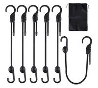 VirtuGro 6Pack Adjustable Bungee Cords with Hooks 60cm Heavy Duty Bungee Cord Weatherproof & UV Resistant Black Elastic Bungee Straps for Camping, Tarps, Tents, Kayak, Motorbike