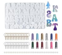 VirtuGro 73Pcs Alphabet Resin Moulds Kit Letter Silicone Moulds for Resin Casting Epoxy Resin Mould with Hanging Hole Resin Keyring Making Kit Jewellery Making Moulds for DIY Craft