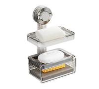 VirtuGro Double Layer Suction Soap Dishes, Bar Soap Holder Suction Cup Wall Mounted, Double Layer Soap Dish for Shower, Bathroom, Kitchen, Tub, Plastic Soap Holder, Removable & Waterproof